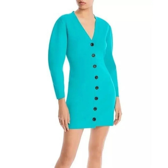 A.L.C. Nate Button Front Sweater Dress Heavyweight Jade Teal Size Xs Women’s - Picture 9 of 9